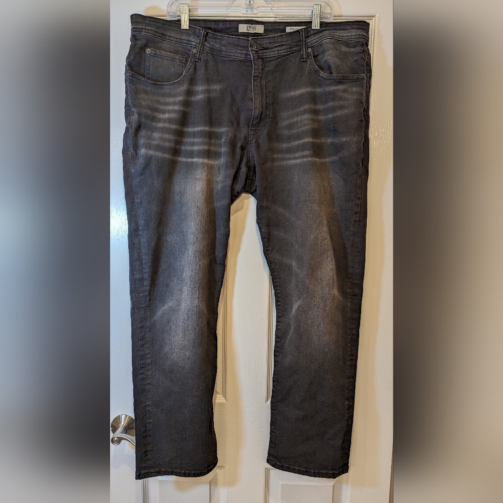 Vintage America man's black straight leg zip fly jeans denim size 38x30
